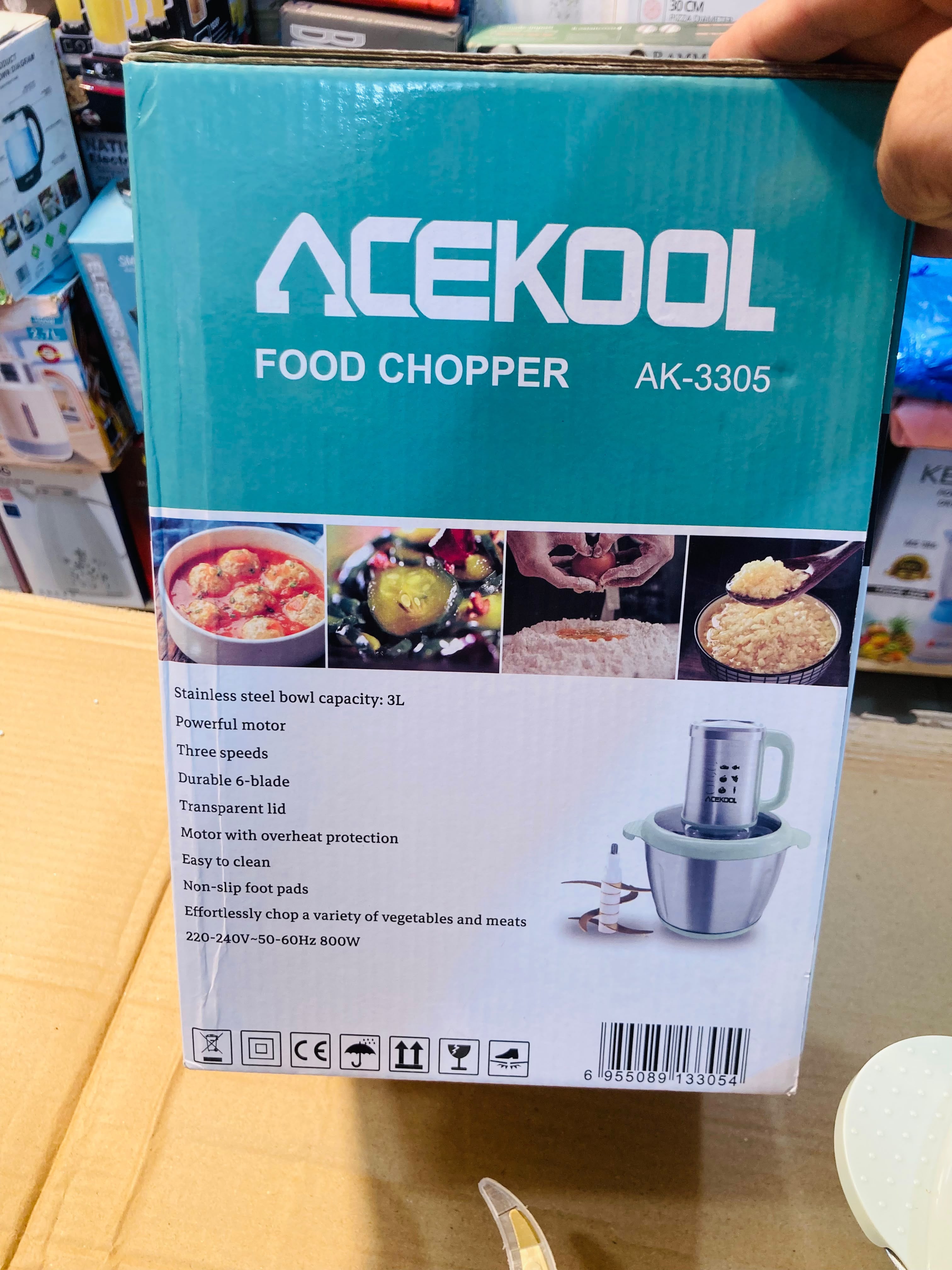 ACEKOOL 800W Electric Food Chopper 3L  5-in-1 Stainless Steel Grinder, Food Processor with 6-Blade System AK-3305