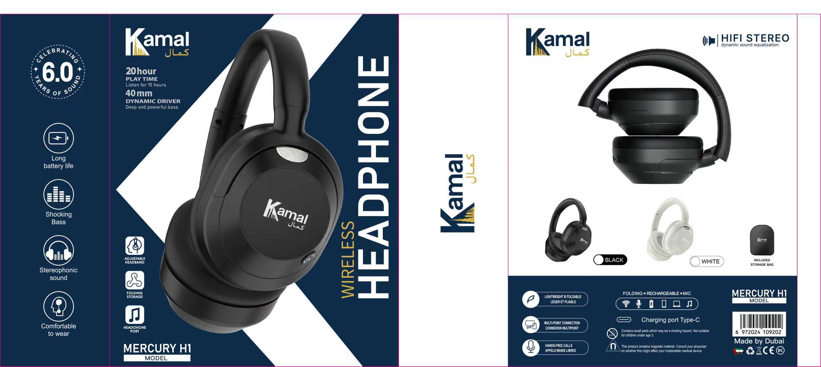 Kamal Premium Sound Wireless Headphones with Pouch