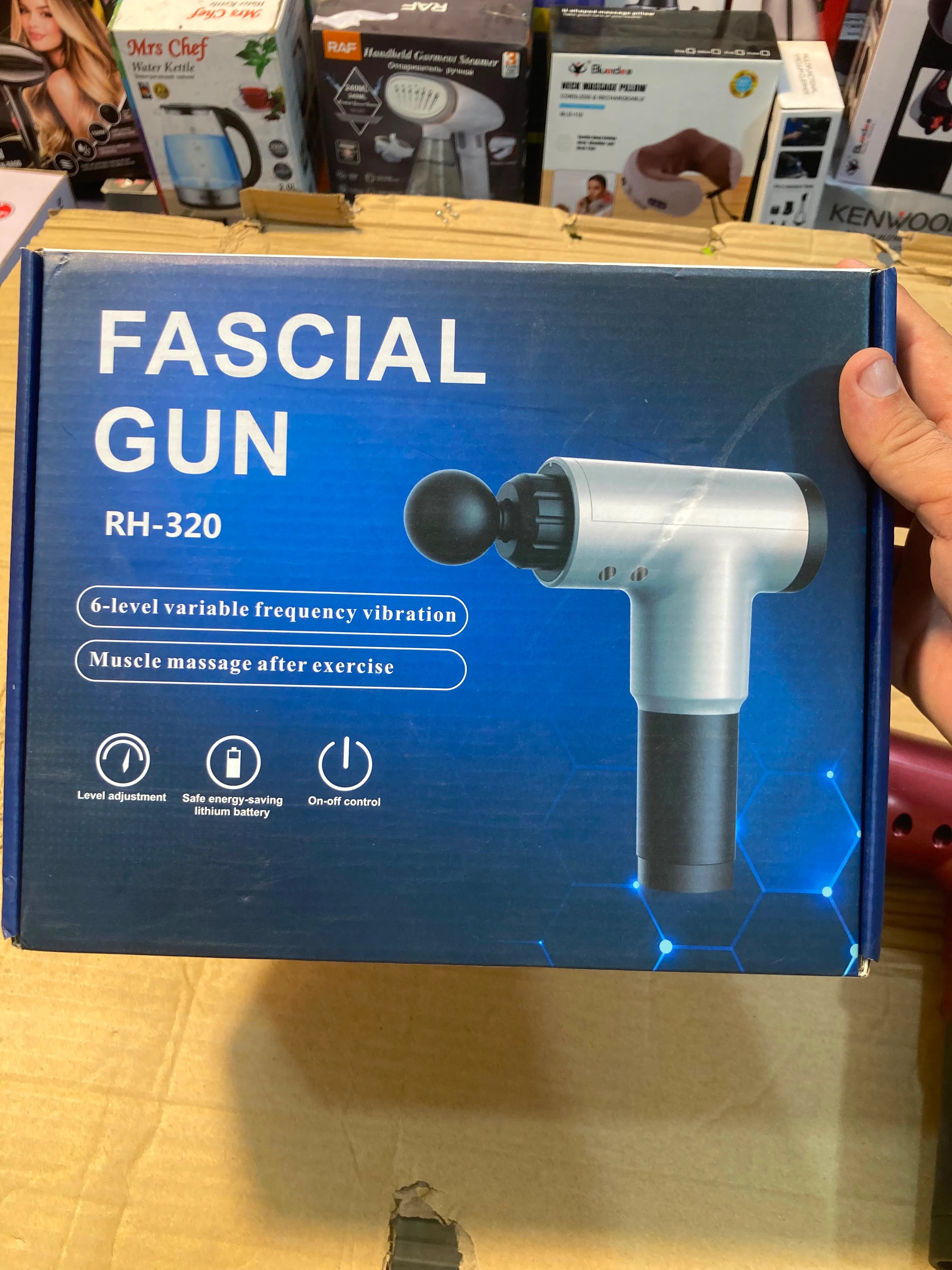 Handheld Deep Tissue Muscle Fascial Massage Gun with 6-Level Variable Frequency Vibration and 4 Interchangeable Attachments RH-320