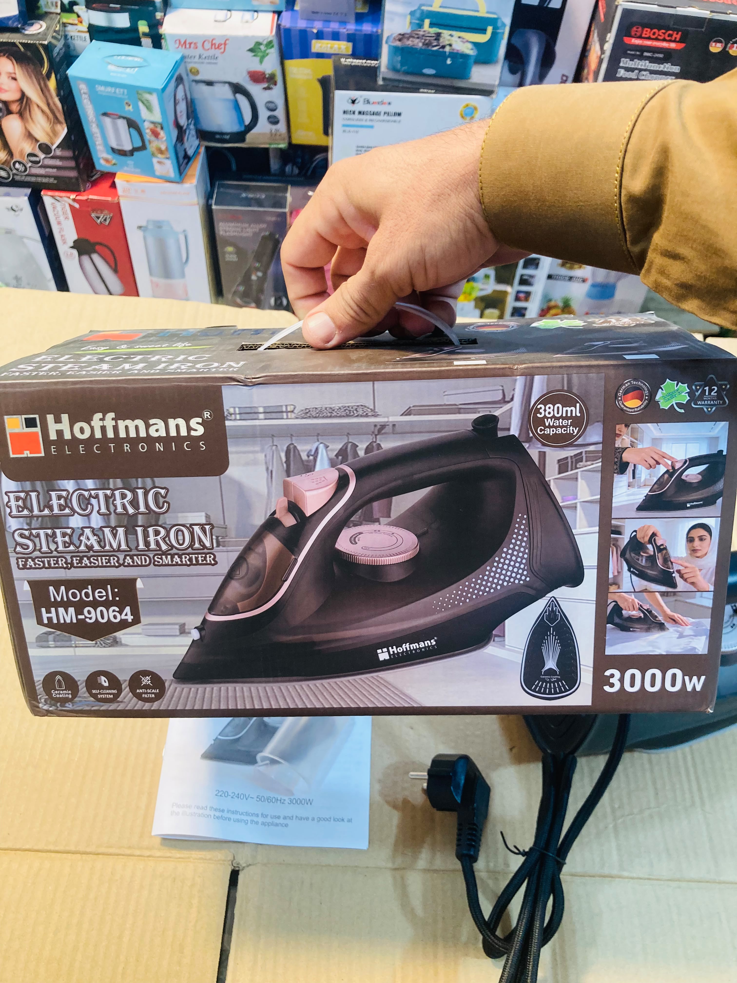 Hoffmans Electronics 3000W Electric Steam Iron with 380ml Water Tank & Ceramic Soleplate (HM-9064)