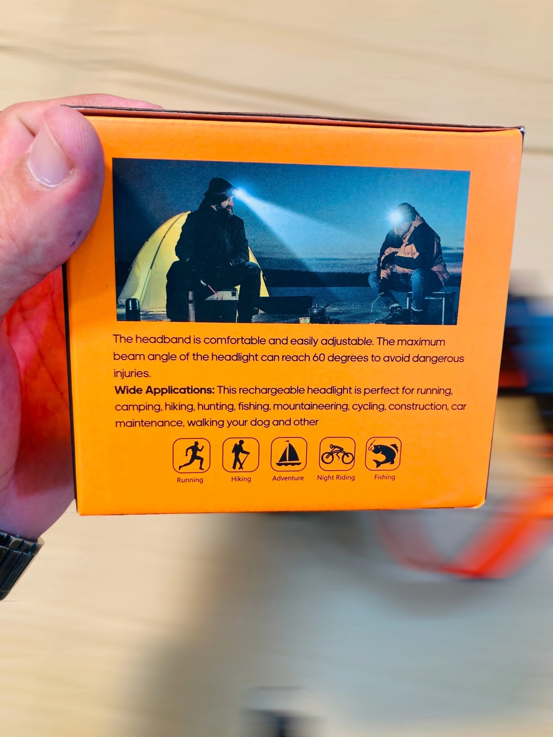 Super Bright Rechargeable LED Headlamp with 60-Degree Tilt & Adjustable Headband