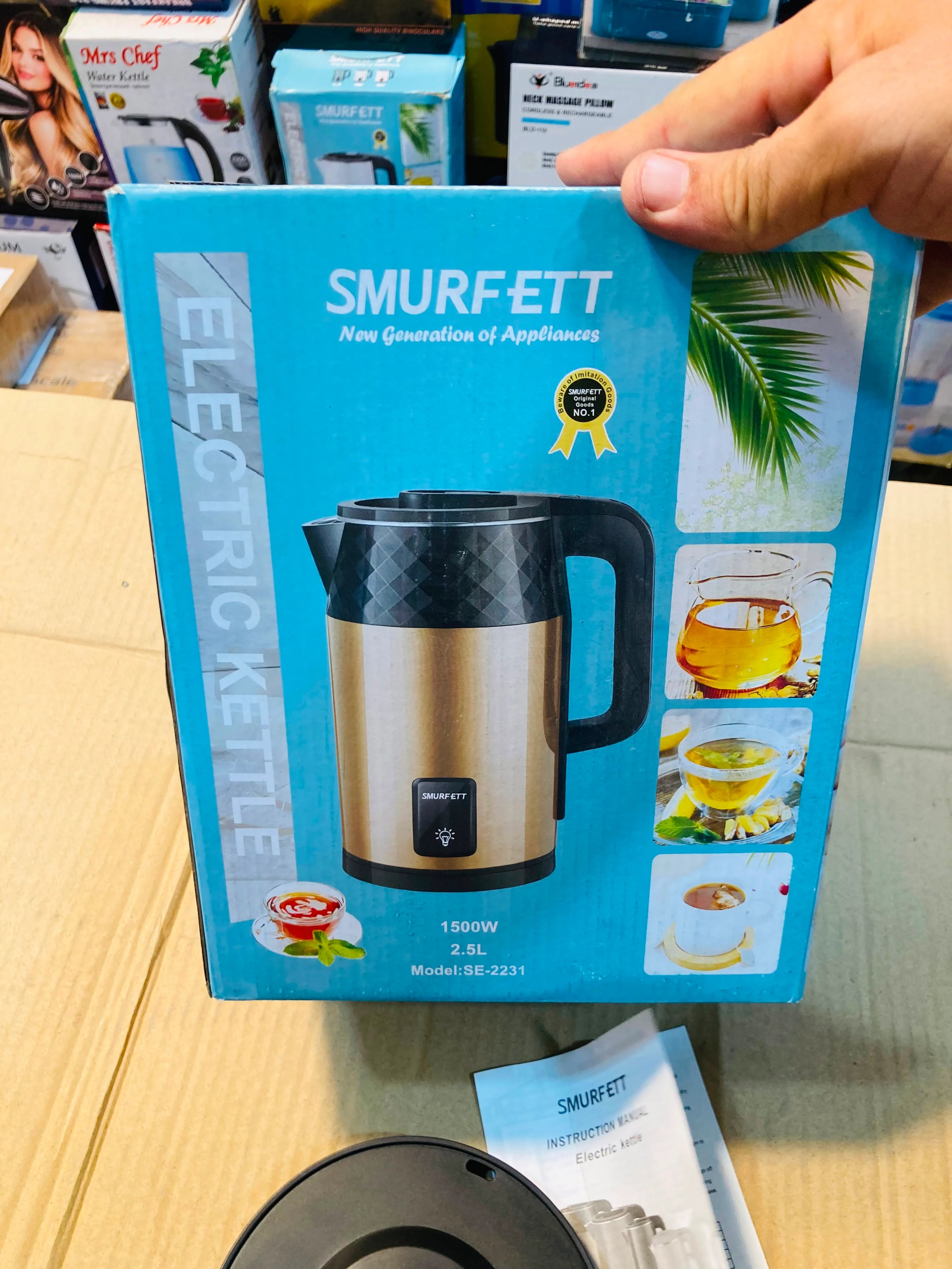 Smurfett 2.5L Electric Kettle - 1500W Stainless Steel Fast Boiling Cordless Tea & Water Kettle with 360-Degree Base SE-2231